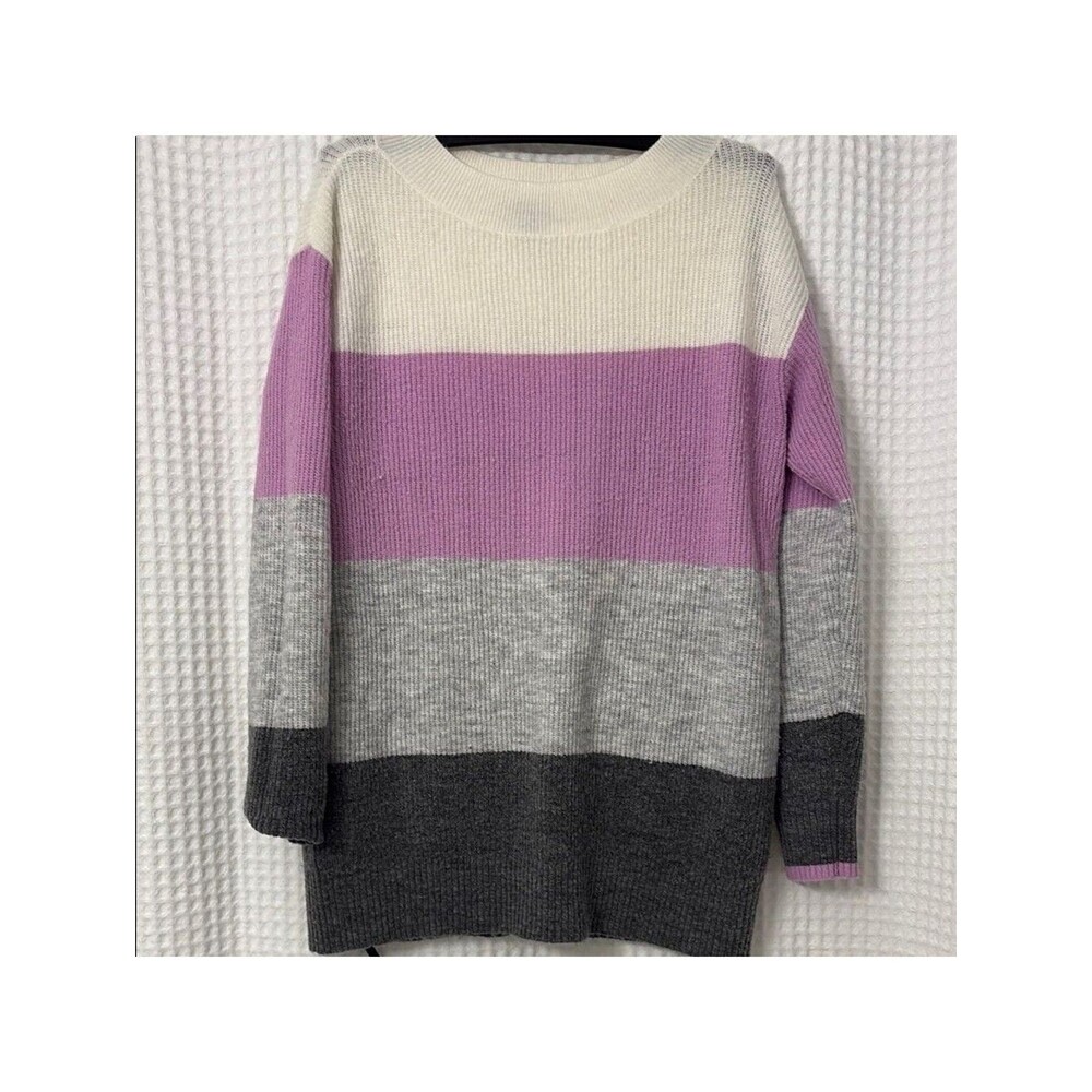Talbots Cream and Grey Color-Blocked Crew Neck Sweater Size S